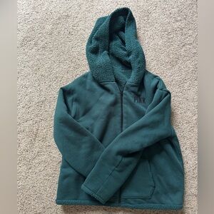 Victoria's Secret Pink Forest Green REVERSIBLE Fleece Hoodie